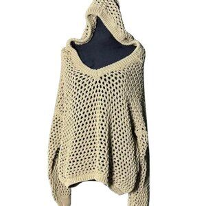 American Eagle Crochet Knit Hoodie Sweater Olive Green Size L Festival Y2K
